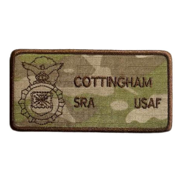 Custom ABS-G Name Tag Badge with SFS Shield in OCP Multicam - alternate view