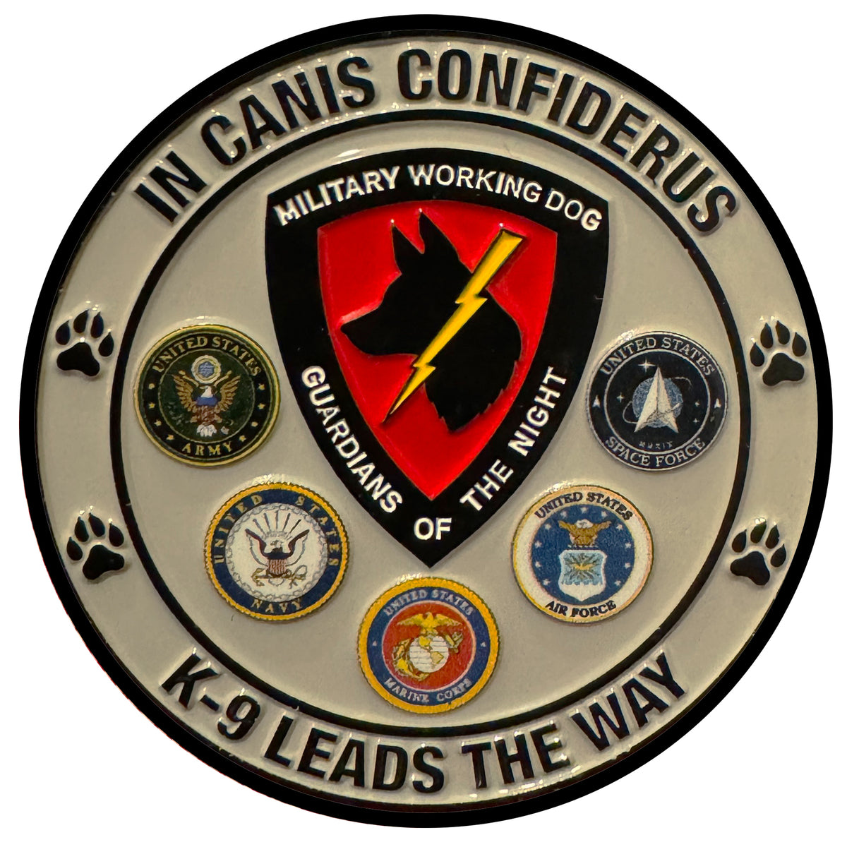 Guardians of the Night K9 MWD LE Challenge Coin - USAF USMC USN USA USSF DOD - alternate view