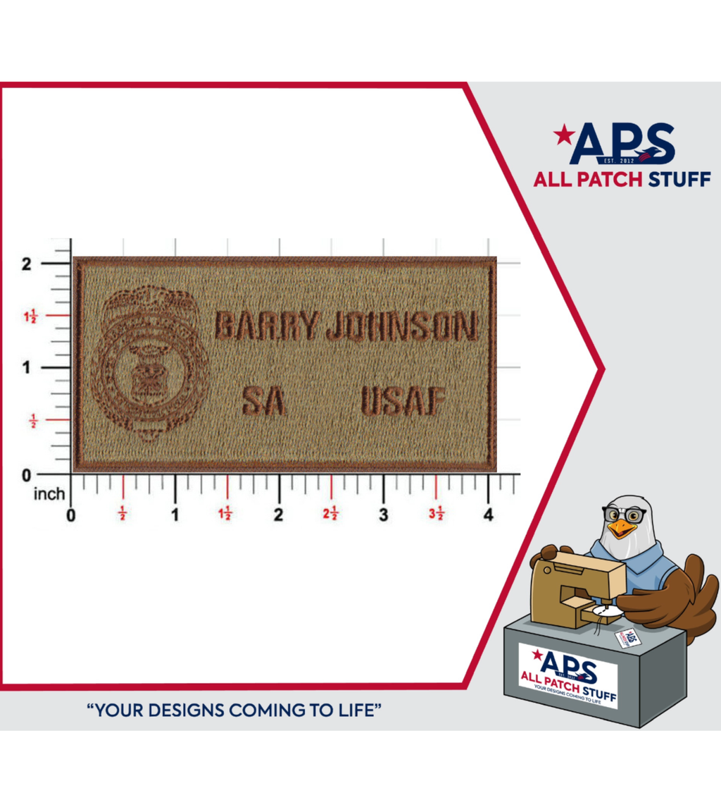 Custom ABS-G Name Tag Badge with AFOSI Shield in OCP Multicam