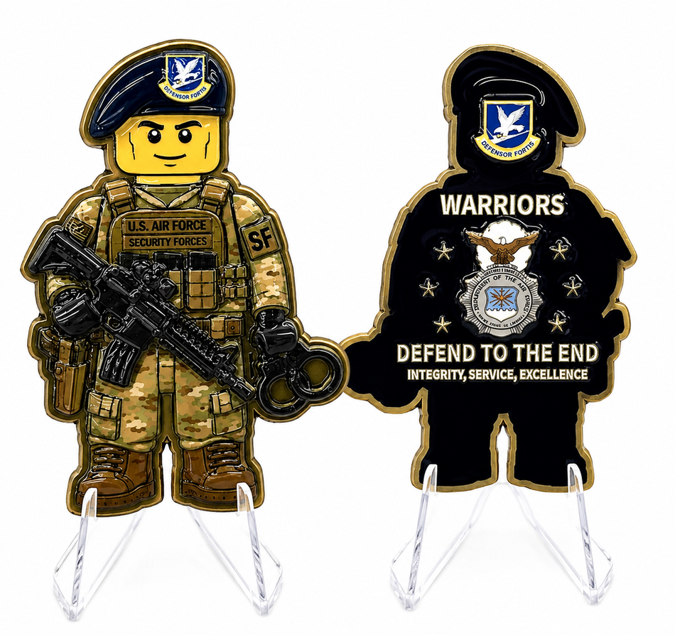 Custom Defender Brick Figure Challenge Coin | Security Forces Edition
