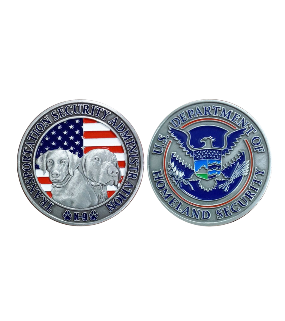 TSA K-9 / K9 Challenge Coin with 2 Dog Heads