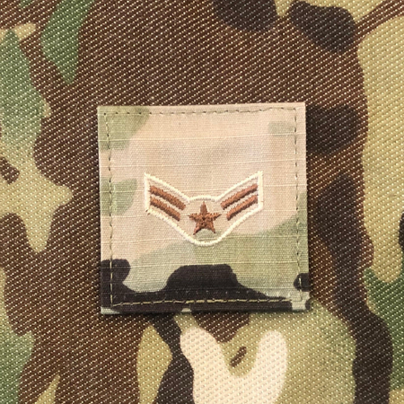 Air Force 7 Color OCP Rank with hook - Airman First Class (A1C/E3) - 2 pack - alternate view