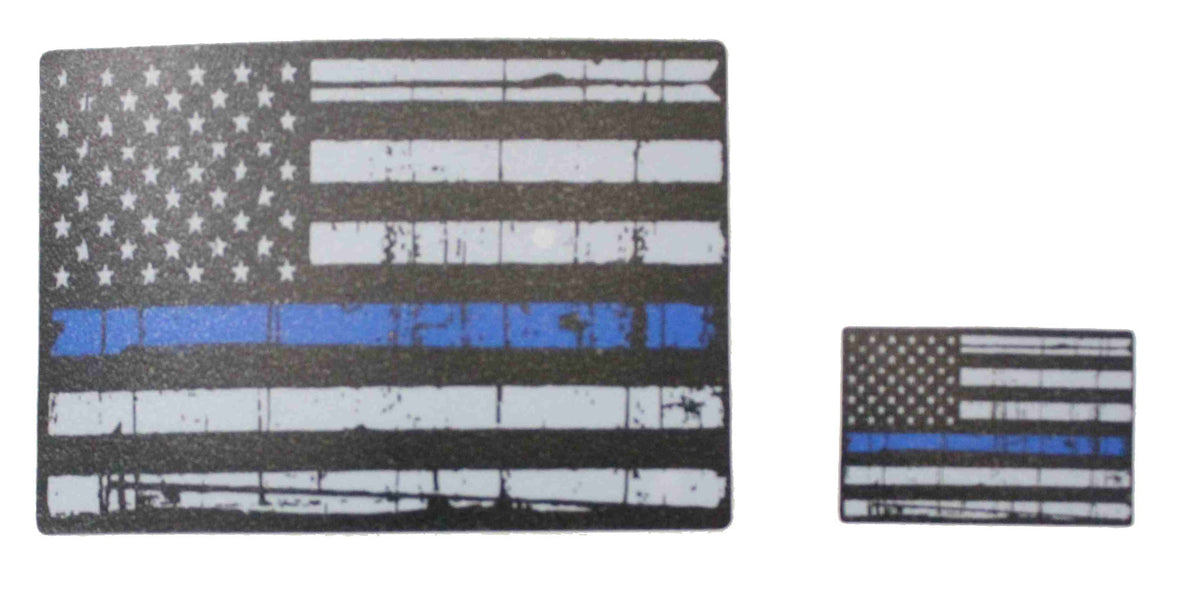 Distressed US Flag Thin Blue Line Sticker - Regular Vinyl - alternate view