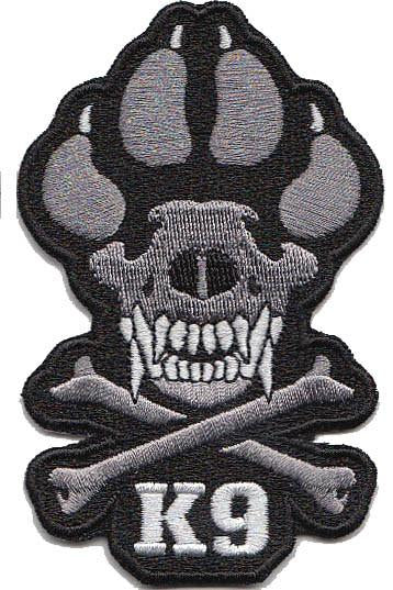 Black / Grey Skull and Bones K-9 / K9 Patch - alternate view